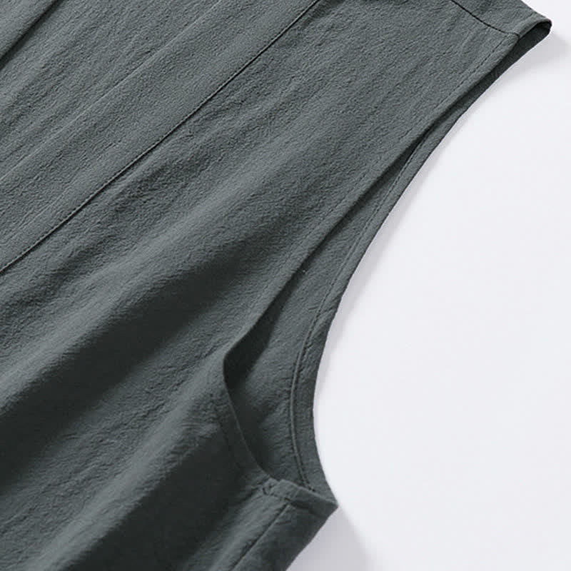 Buddha Stones Spring Pure Color Open Front Design Men's Cotton Linen Sleeveless Kimono - image 5