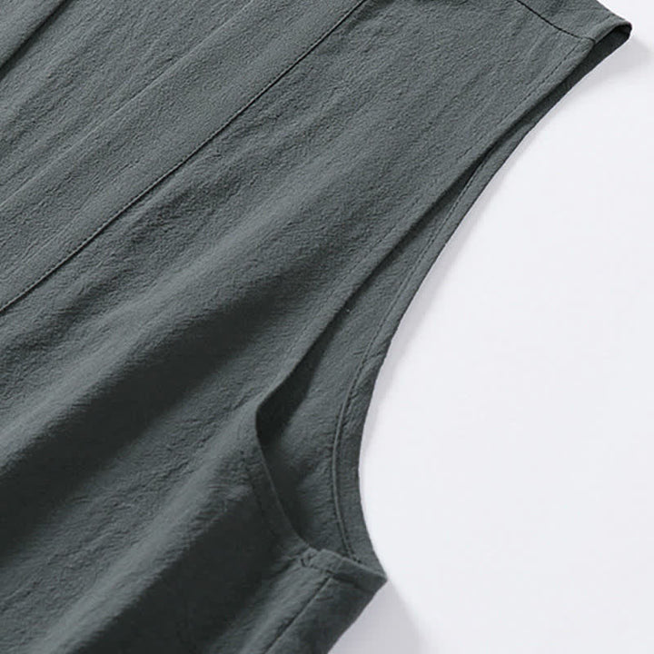 Buddha Stones Spring Pure Color Open Front Design Men's Cotton Linen Sleeveless Kimono - image 5