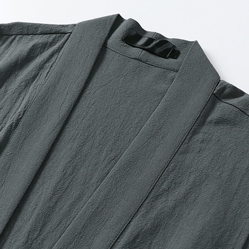 Buddha Stones Spring Pure Color Open Front Design Men's Cotton Linen Sleeveless Kimono - image 2