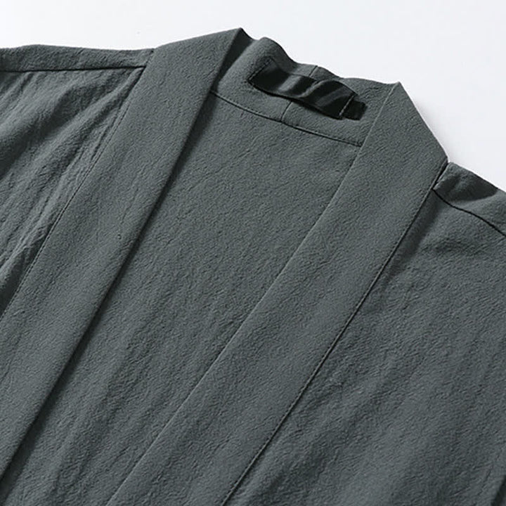 Buddha Stones Spring Pure Color Open Front Design Men's Cotton Linen Sleeveless Kimono - image 2