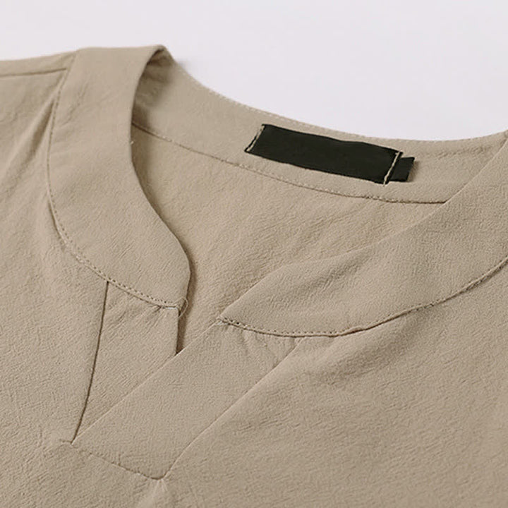 Buddha Stones Summer Embroidered Short Sleeve Notched Collar Men's Cotton Linen T-Shirt - image 6