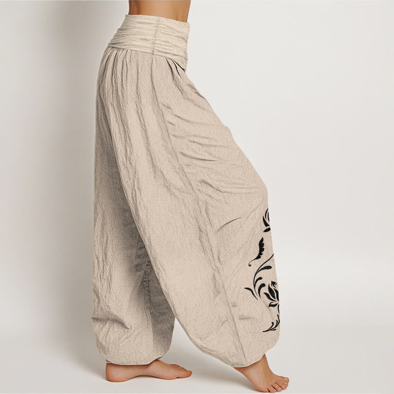 Buddha Stones Cotton Stable Lotus Petals Pattern Women's Elastic Waist Harem Pants - image 12