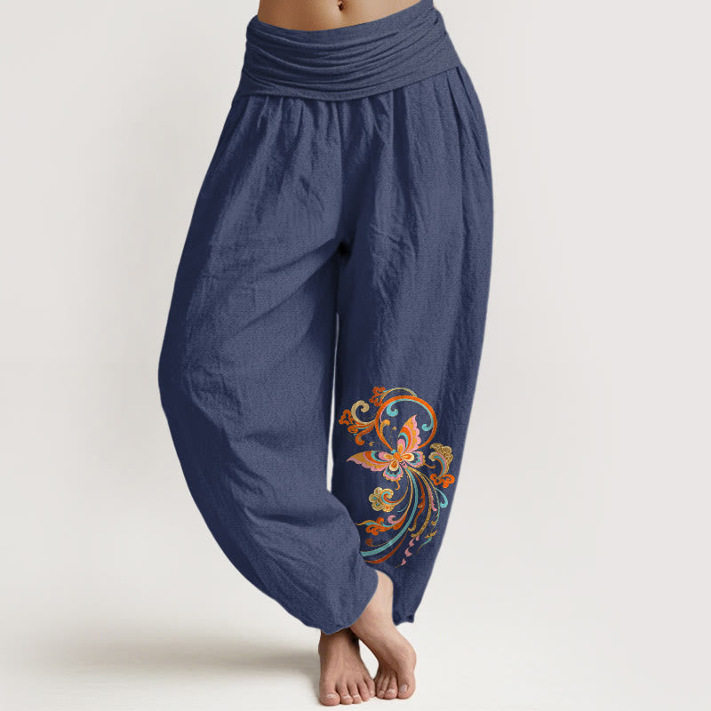 Buddha Stones Cotton Free Butterfly Auspicious Cloud Pattern Women's Elastic Waist Harem Pants - DarkSlateBlue - US16，UK/AU20，EU48 (3XL) - image 5
