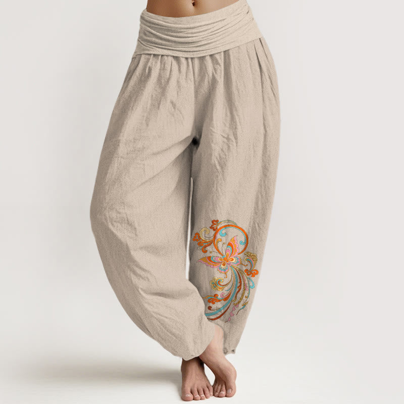 Buddha Stones Cotton Free Butterfly Auspicious Cloud Pattern Women's Elastic Waist Harem Pants - Tan - US16，UK/AU20，EU48 (3XL) - image 11