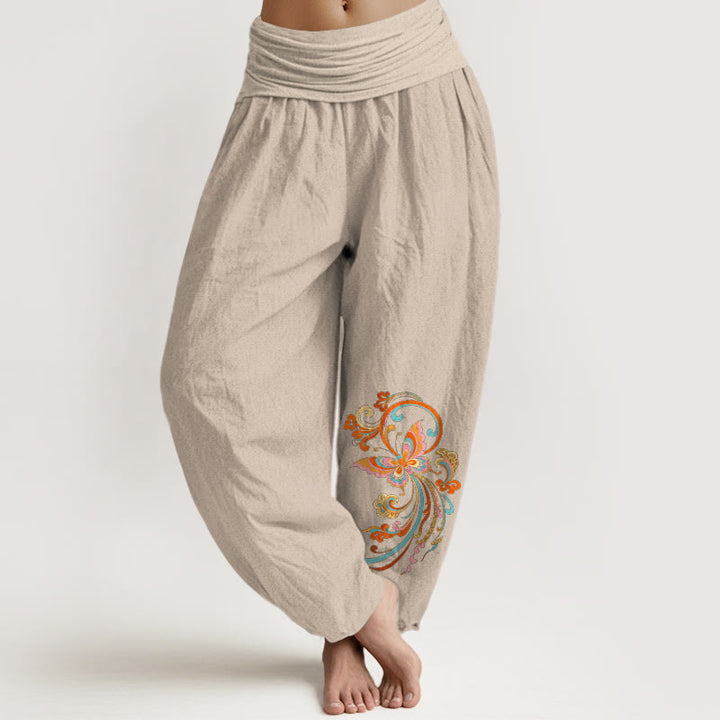 Buddha Stones Cotton Free Butterfly Auspicious Cloud Pattern Women's Elastic Waist Harem Pants - Tan - US16，UK/AU20，EU48 (3XL) - image 11