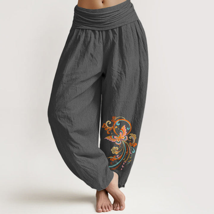 Buddha Stones Cotton Free Butterfly Auspicious Cloud Pattern Women's Elastic Waist Harem Pants - DimGray - US16，UK/AU20，EU48 (3XL) - image 8