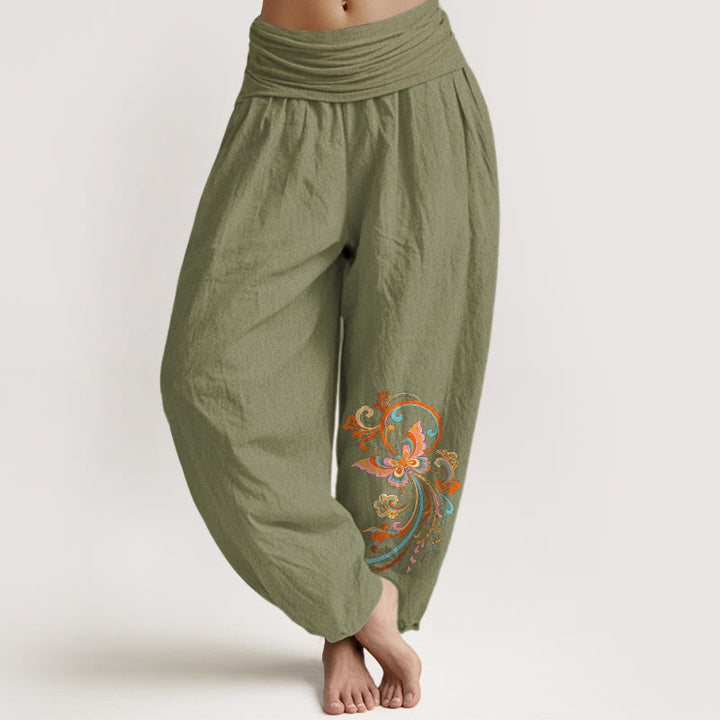 Buddha Stones Cotton Free Butterfly Auspicious Cloud Pattern Women's Elastic Waist Harem Pants - OliveDrab - US16，UK/AU20，EU48 (3XL) - image 14