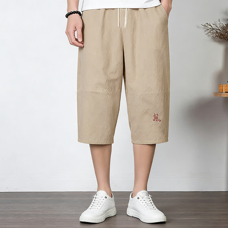 Buddha Stones Plain Drawstring Capri Length Men's Cotton Linen Harem Pants With Pockets - image 14