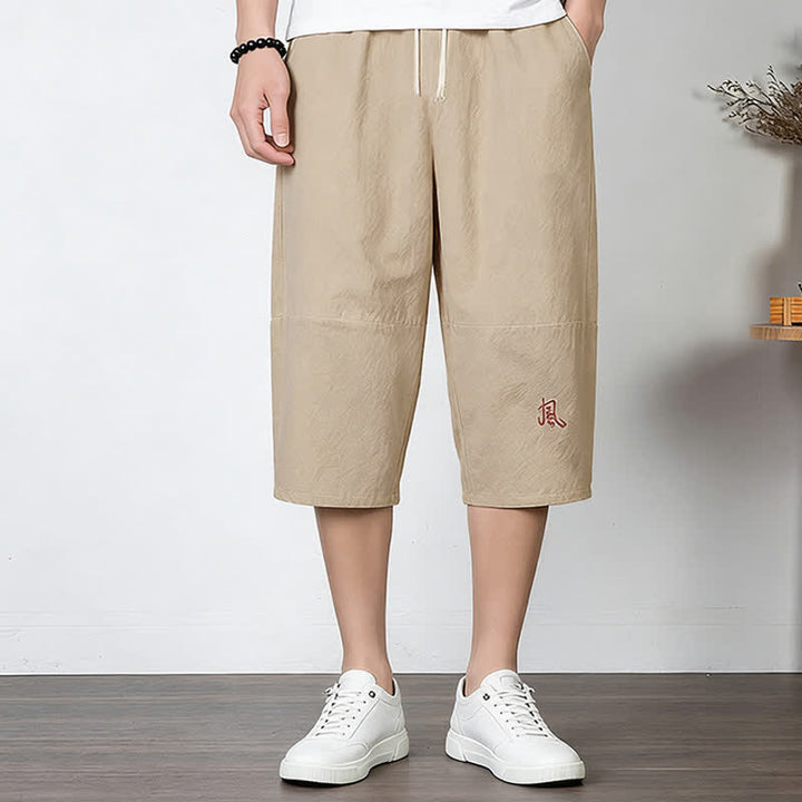 Buddha Stones Plain Drawstring Capri Length Men's Cotton Linen Harem Pants With Pockets - image 14
