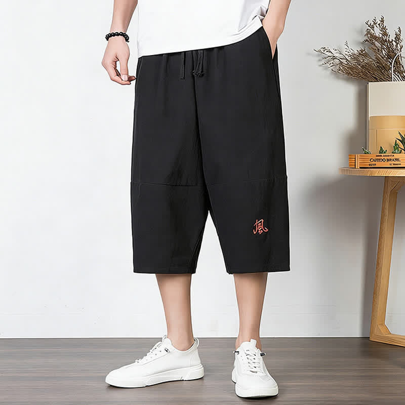 Buddha Stones Plain Drawstring Capri Length Men's Cotton Linen Harem Pants With Pockets - Black - US/UK/AU54，EU64 (9XL) - image 9