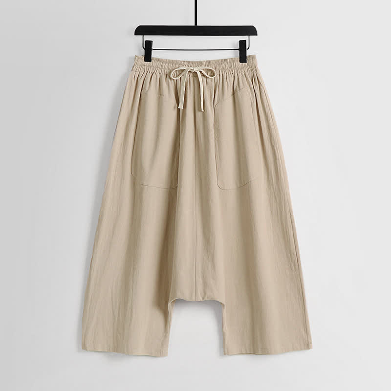 Buddha Stones Plain Drop Crotch Design Cotton Linen Men's Harem 7-8 Length Pants - PaleGoldenrod - US/UK/AU54，EU64 (9XL) - image 0