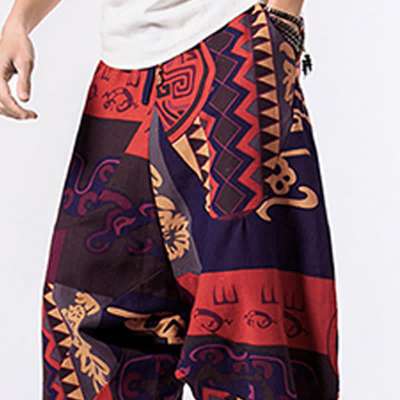 Buddha Stones Ethnic Printing Floral Geometric Pattern Men's Harem 7-8 Length Pants With Pockets - image 14