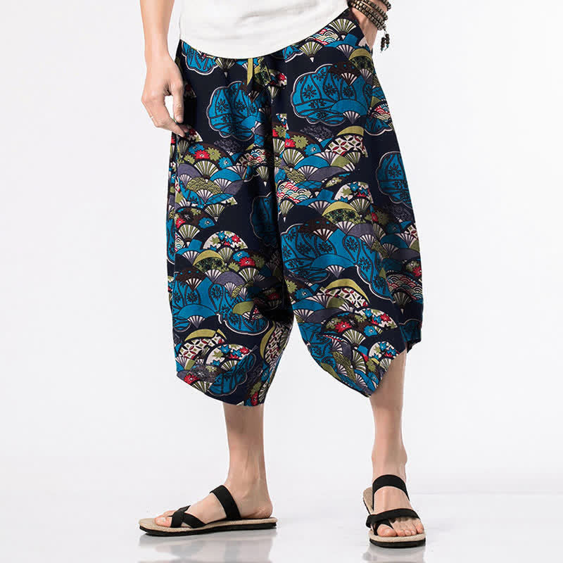 Buddha Stones Ethnic Printing Floral Geometric Pattern Men's Harem 7-8 Length Pants With Pockets - Fan - US/UK/AU46，EU56 (5XL) - image 0