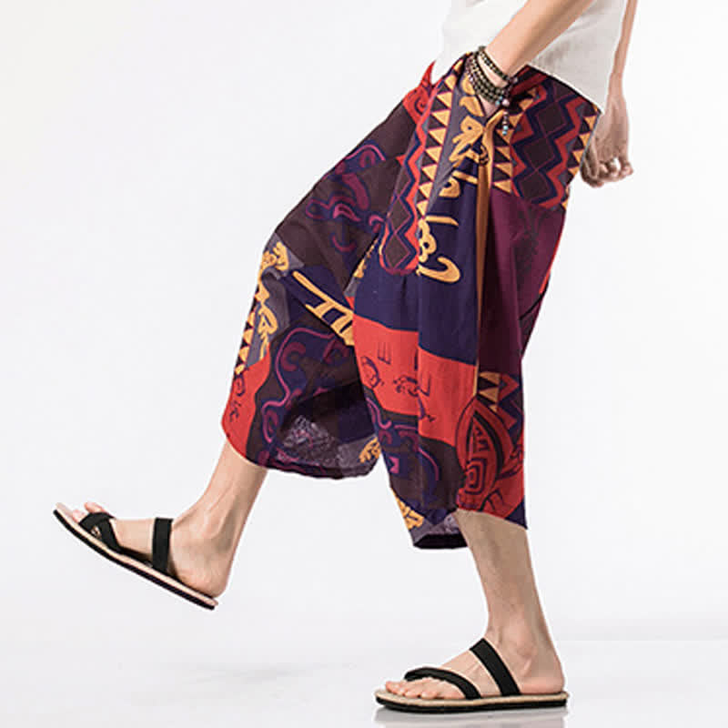 Buddha Stones Ethnic Printing Floral Geometric Pattern Men's Harem 7-8 Length Pants With Pockets - image 9