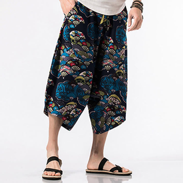 Buddha Stones Ethnic Printing Floral Geometric Pattern Men's Harem 7-8 Length Pants With Pockets - image 3