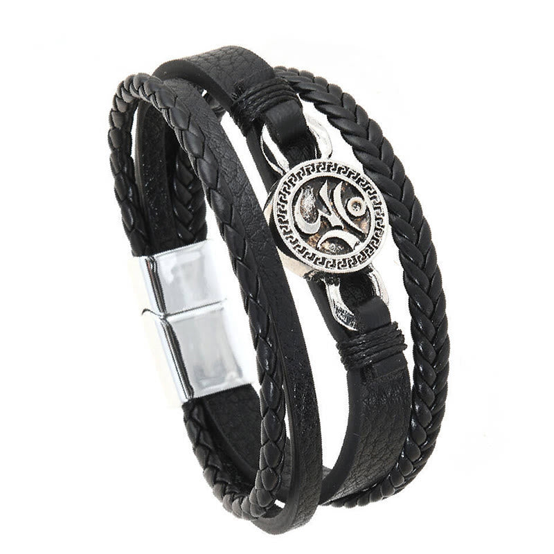 Buddha Stones Om Round Engraved Multilayered Braided Retro Leather Bracelet - image 2