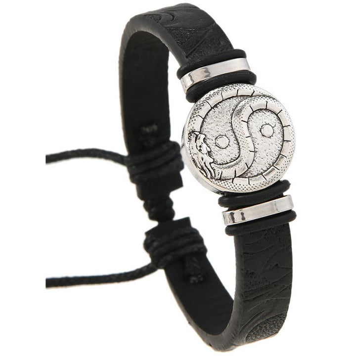 Buddha Stones Round Engraved YIN YANG Dragon Leather Balance Bracelet - image 8