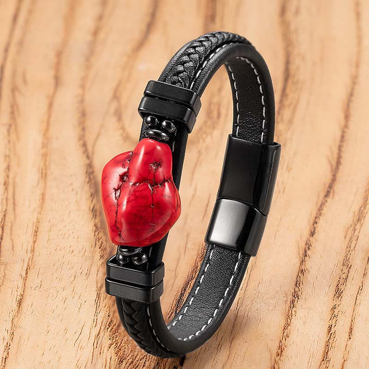 Buddha Stones Synthetic Turquoise Braided Leather Bold Bracelet - Red Leather - 21cm - image 4