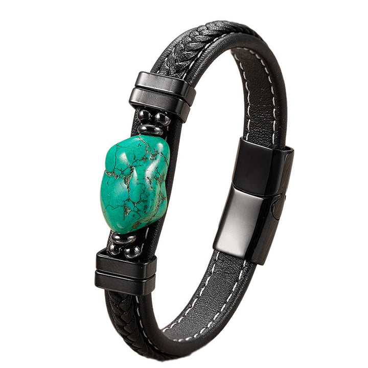 Buddha Stones Synthetic Turquoise Braided Leather Bold Bracelet - image 3