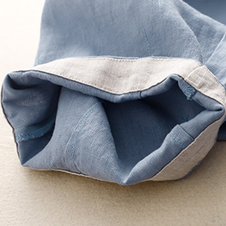 Buddha Stones Summer Plain Elastic Waist Two-tone Cuffs Cropped Women's Tapered Pants With Pockets - image 5