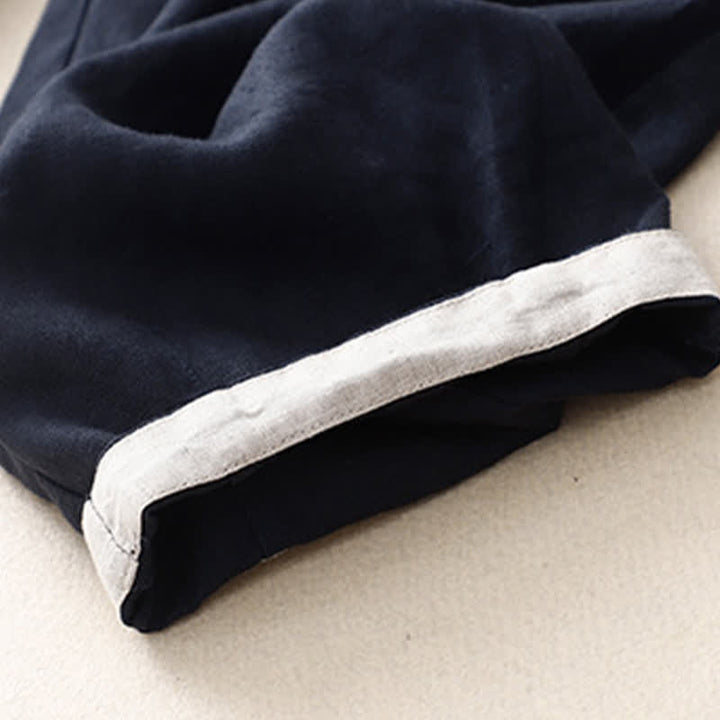 Buddha Stones Summer Plain Elastic Waist Two-tone Cuffs Cropped Women's Tapered Pants With Pockets - image 9