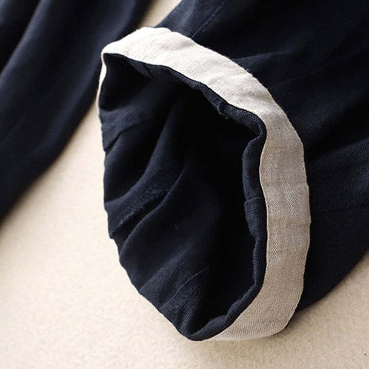 Buddha Stones Summer Plain Elastic Waist Two-tone Cuffs Cropped Women's Tapered Pants With Pockets - image 10