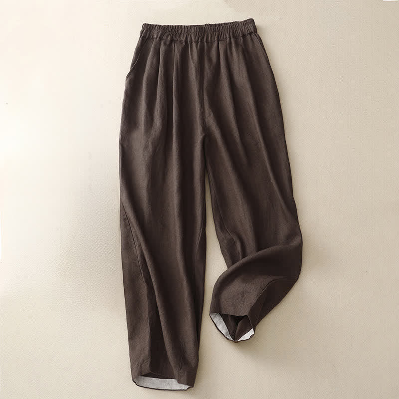 Buddha Stones Summer Plain Elastic Waist Two-tone Cuffs Cropped Women's Tapered Pants With Pockets - image 11