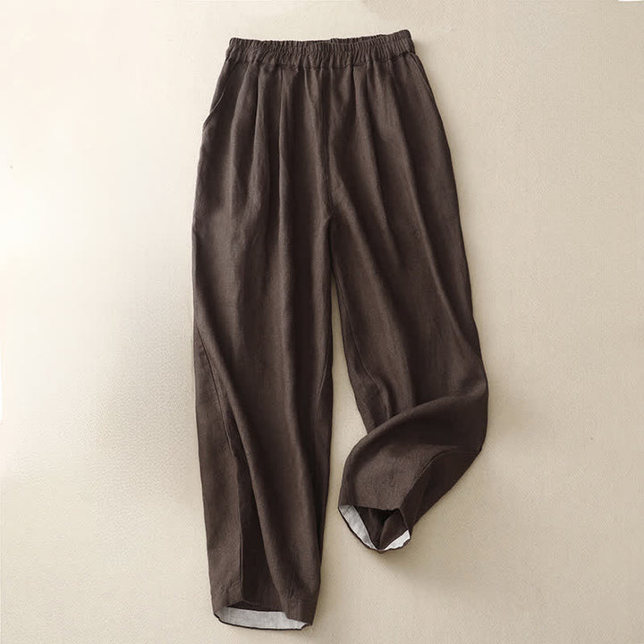 Buddha Stones Summer Plain Elastic Waist Two-tone Cuffs Cropped Women's Tapered Pants With Pockets - image 11