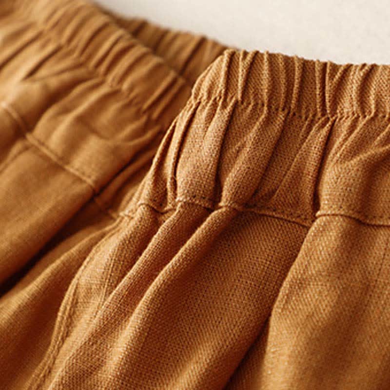 Buddha Stones Summer Plain Elastic Waist Two-tone Cuffs Cropped Women's Tapered Pants With Pockets - image 21