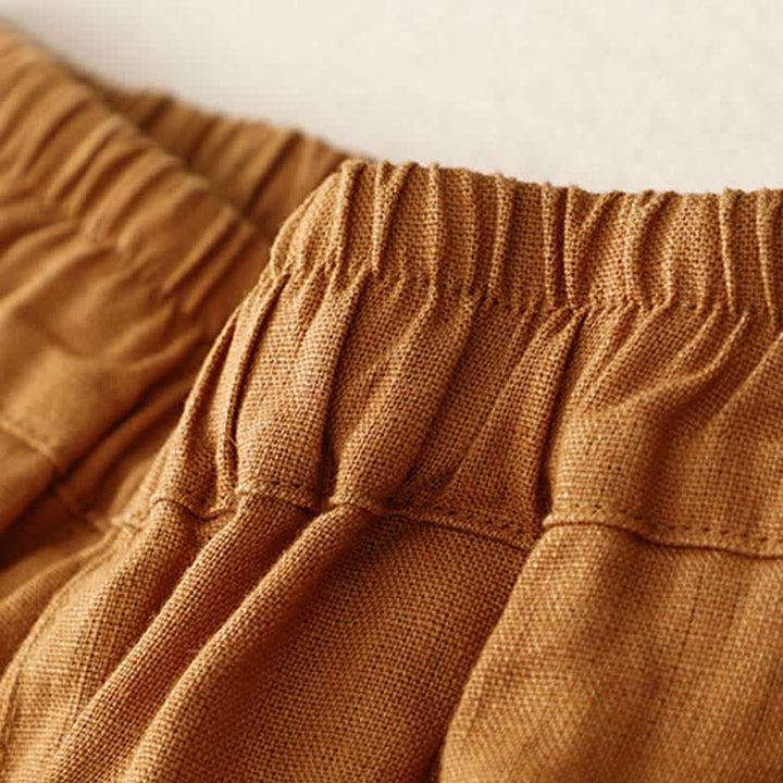 Buddha Stones Summer Plain Elastic Waist Two-tone Cuffs Cropped Women's Tapered Pants With Pockets - image 20