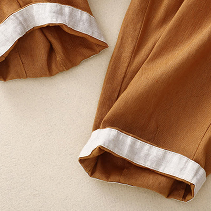 Buddha Stones Summer Plain Elastic Waist Two-tone Cuffs Cropped Women's Tapered Pants With Pockets - image 25