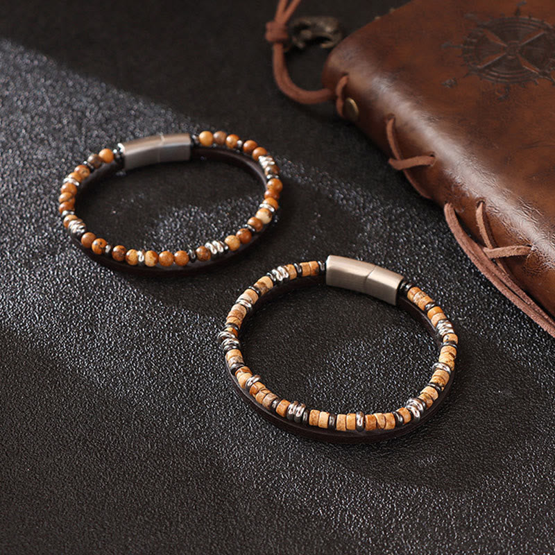 Buddha Stones Lapis Lazuli Tiger Eye Bead Balance Leather Bracelet - image 11
