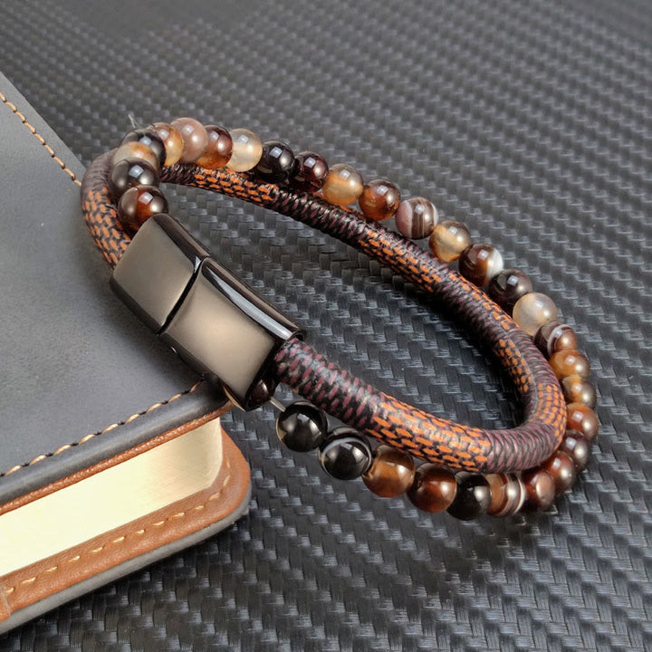 Buddha Stones Sardonyx Double Wrap Braided Leather Success Bracelet - image 3