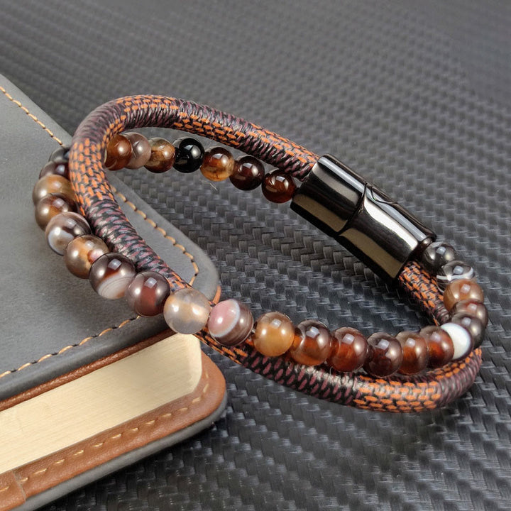 Buddha Stones Sardonyx Double Wrap Braided Leather Success Bracelet - image 1