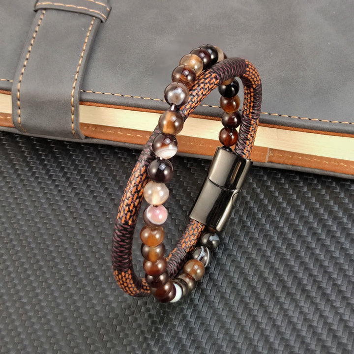 Buddha Stones Sardonyx Double Wrap Braided Leather Success Bracelet - Sardonyx Leather(Wrist Circumference: 19cm) - image 0