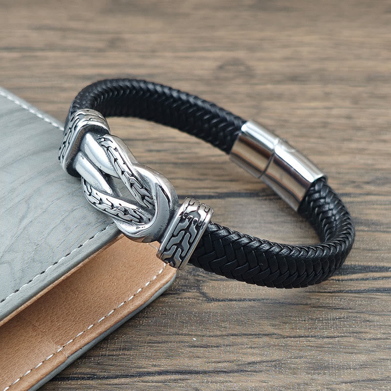 Buddha Stones Knot Design Braided Leather Balance Bracelet - image 1