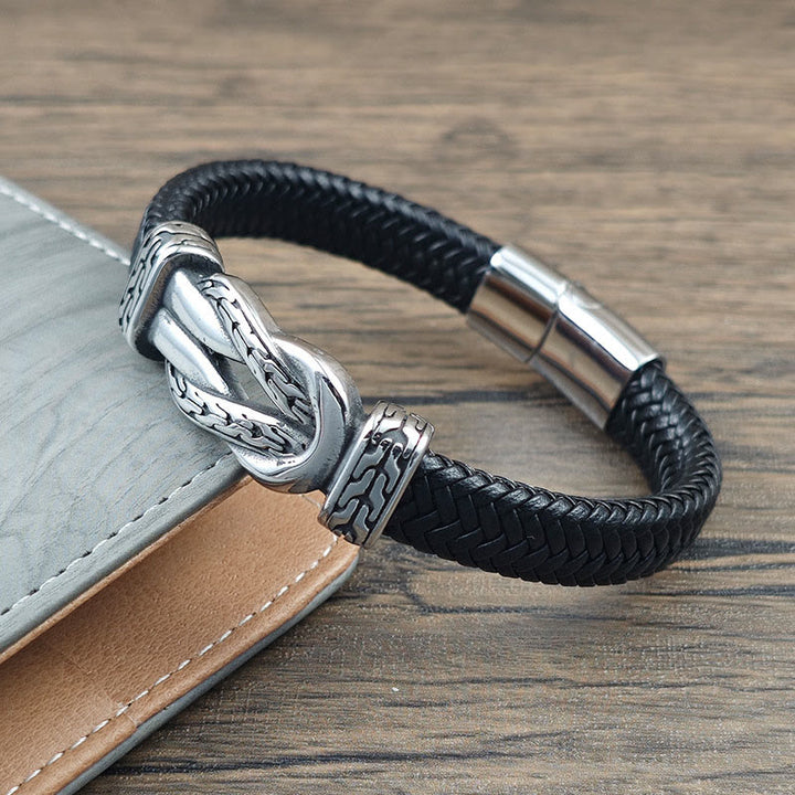 Buddha Stones Knot Design Braided Leather Balance Bracelet - image 1