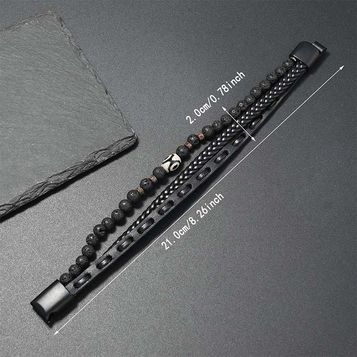Buddha Stones Dzi Bead Lava Rock Multilayered Braided Leather Wealth Bracelet - image 2