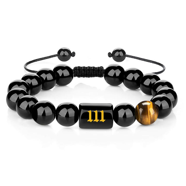 Buddha Stones Angel Number Natural Black Obsidian Tiger Eye Strength Fulfillment Bracelet - 111(Wrist Circumference 15-19cm) - image 10