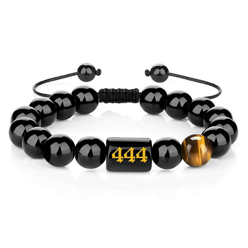 Buddha Stones Angel Number Natural Black Obsidian Tiger Eye Strength Fulfillment Bracelet - 444(Wrist Circumference 15-19cm) - image 18