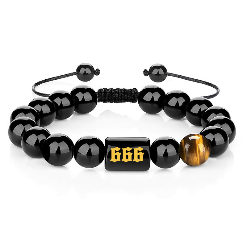 Buddha Stones Angel Number Natural Black Obsidian Tiger Eye Strength Fulfillment Bracelet - 666(Wrist Circumference 15-19cm) - image 22