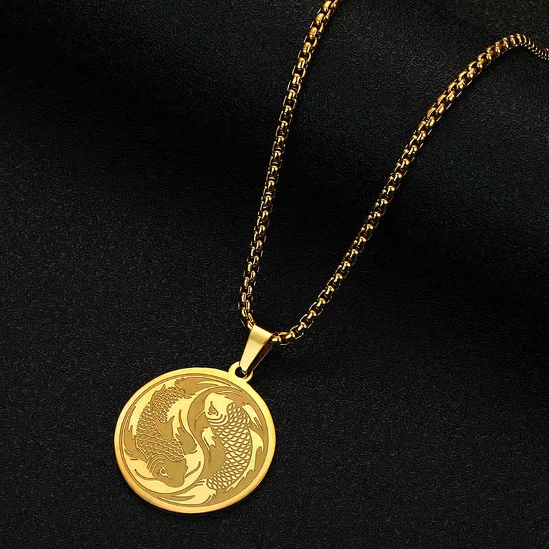 Buddha Stones Stainless Steel Double Koi Fish Success Necklace Pendant - Gold (Diameter: Approx 2.5cm) - image 0