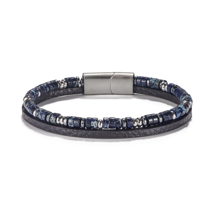 Buddha Stones Lapis Lazuli Tiger Eye Bead Balance Leather Bracelet - Lapis Lazuli(Wrist Circumference: 18-19cm) - Rondelle Beads Round Spacer Beads - image 3