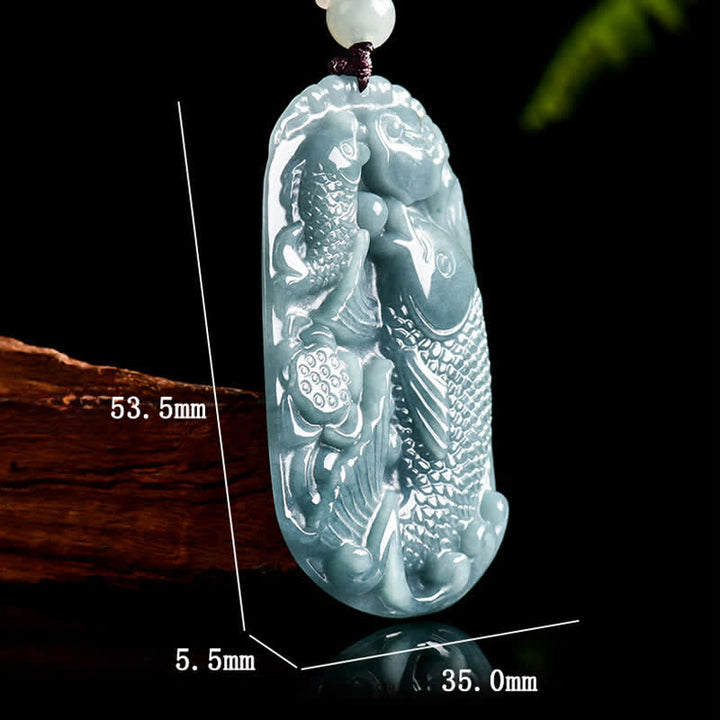 Buddha Stones Natural Jade Carving Double Koi Fish Rope Prosperity Necklace Pendant - image 7