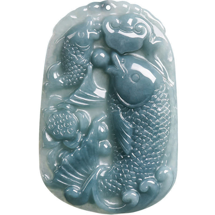 Buddha Stones Natural Jade Carving Double Koi Fish Rope Prosperity Necklace Pendant - image 10