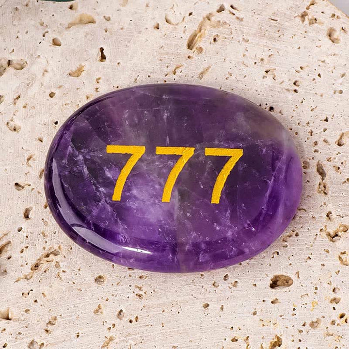 Buddha Stones Angel Numbers White Crystal Red Jasper Pink Crystal Green Aventurine Meditation Palm Stone - 777 Angel Number&Amethyst 4.5*3.5*0.7cm - image 23