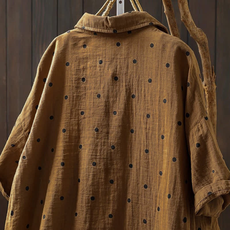 Buddha Stones Women's Commute Short Sleeve Polka Dot Lapel Cotton Shirt With Pockets - image 14