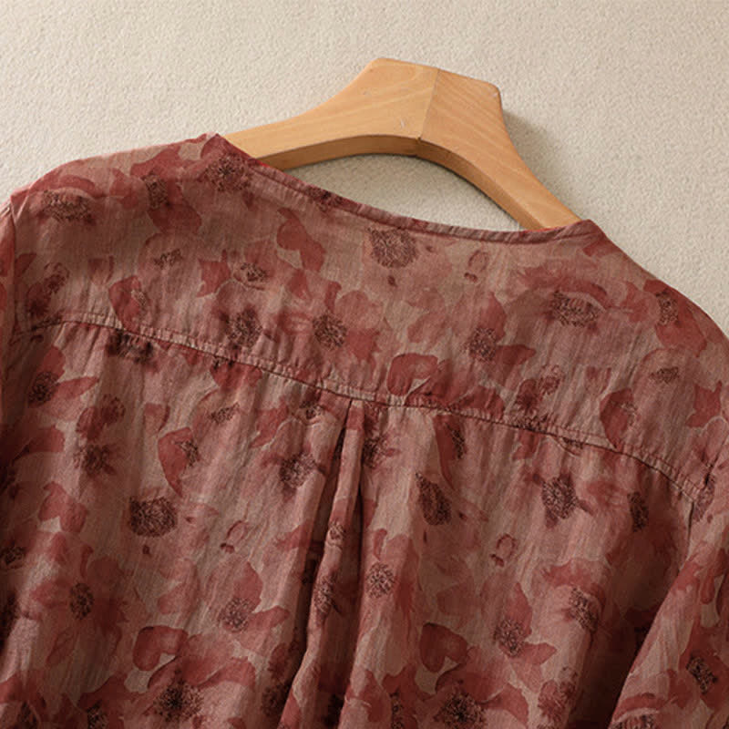 Buddha Stones Commute Floral Crew Neck Pleated Design Puff Short Sleeve Women's T-Shirt - image 15