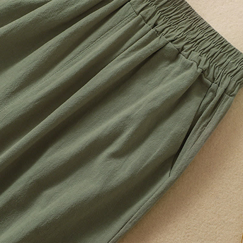 Buddha Stones High Waist Capri Cropped Women's Wide Leg Cotton Pants With Pockets - image 13