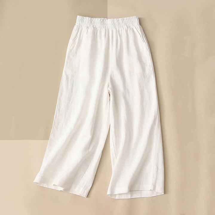 Buddha Stones High Waist Capri Cropped Women's Wide Leg Cotton Pants With Pockets - White - US8-10，UK/AU12-14，EU40-42 (2XL) - image 7